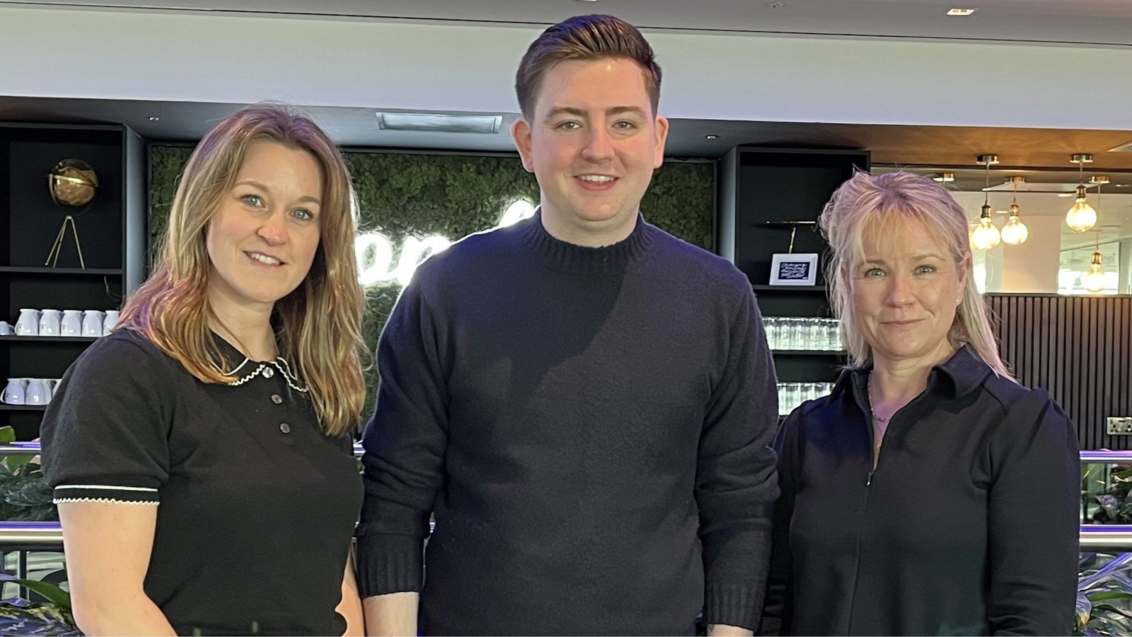 Our Director of Income Caroline Westley, Chair of the Youth Advisory Board Michael Lister and CEO Victoria Hornby at the Zurich offices to mark the launch of our partnership